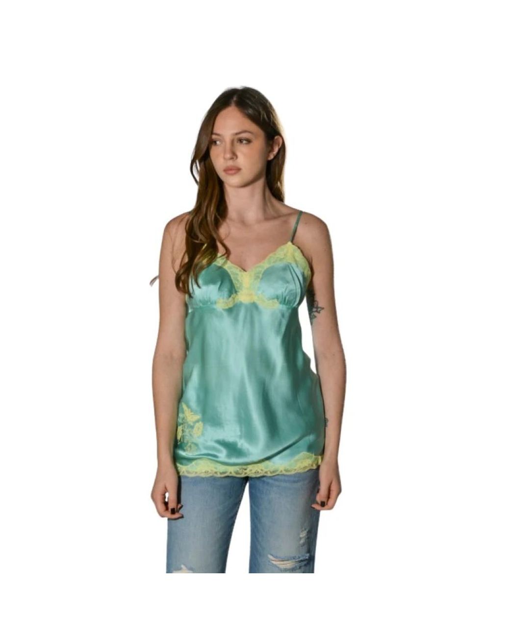 Gold Hawk Green Sleeveless Tops