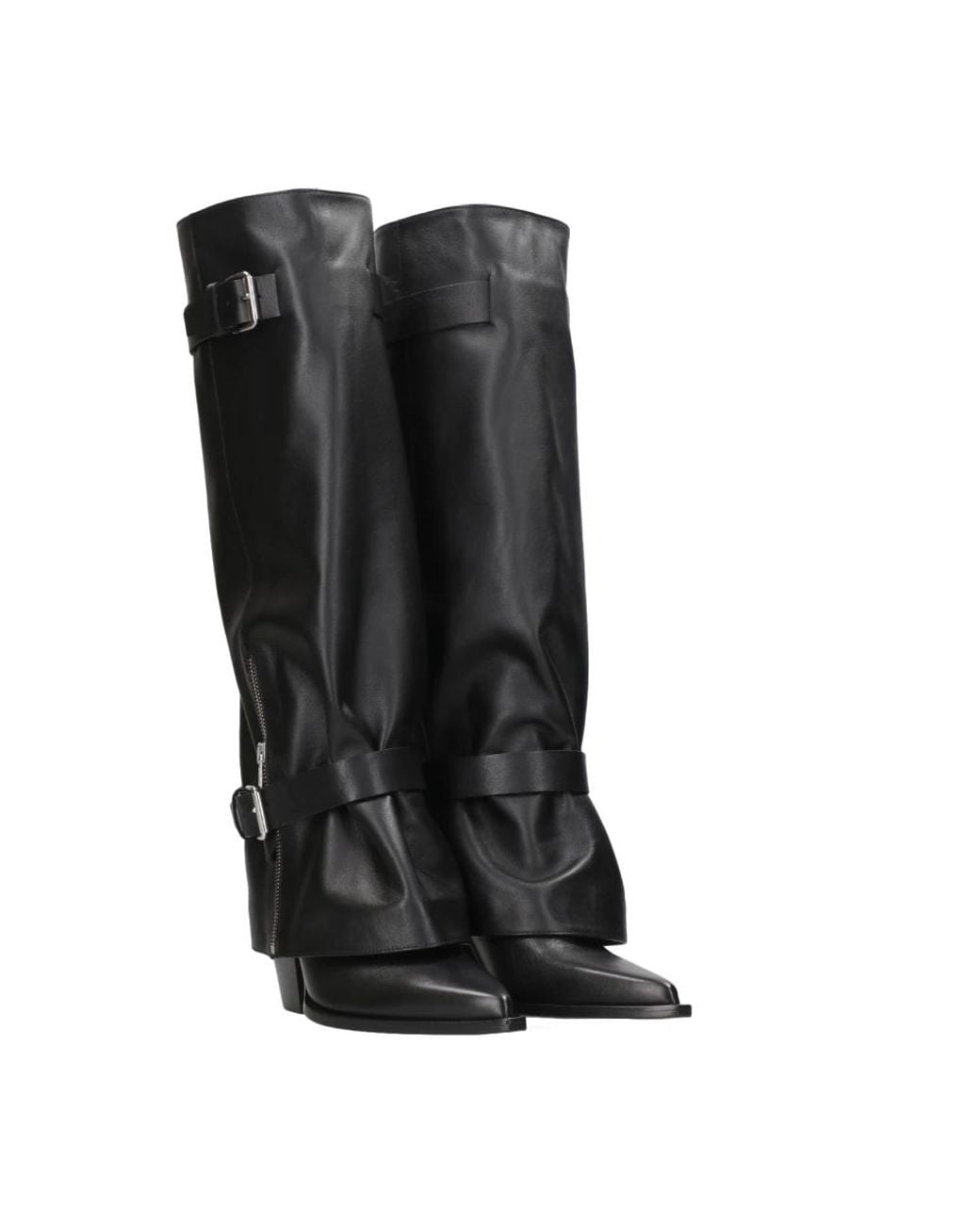 Elena Iachi Schoenen ,Zwart ,Leer Zwarte Leren Western Laarzen Met Gespen in het Black