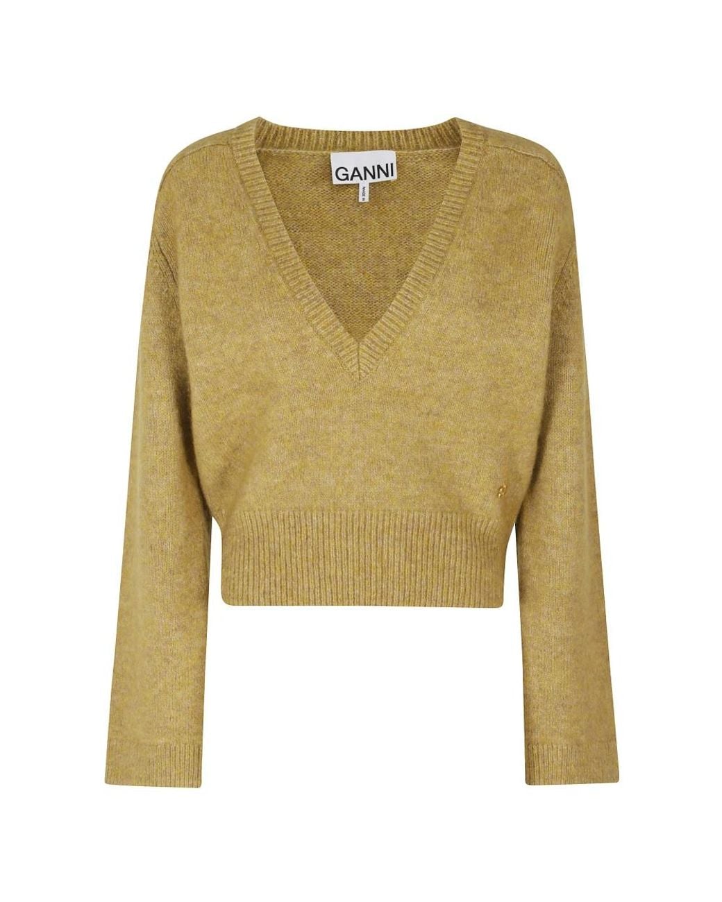 Ganni Green V-Neck Knitwear