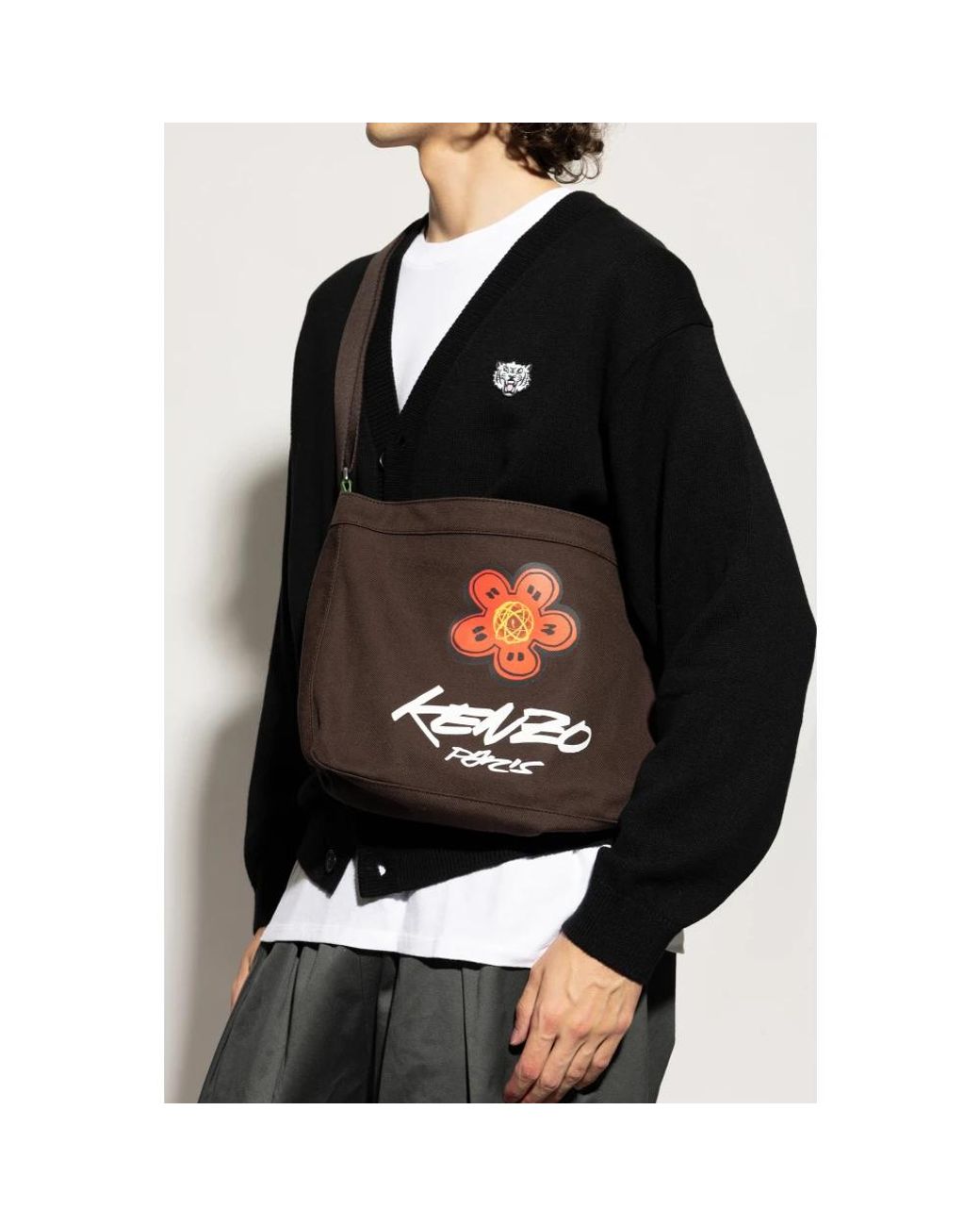 KENZO Tassen ,Bruin ,Katoen Schoudertas Met Print in het Black voor heren