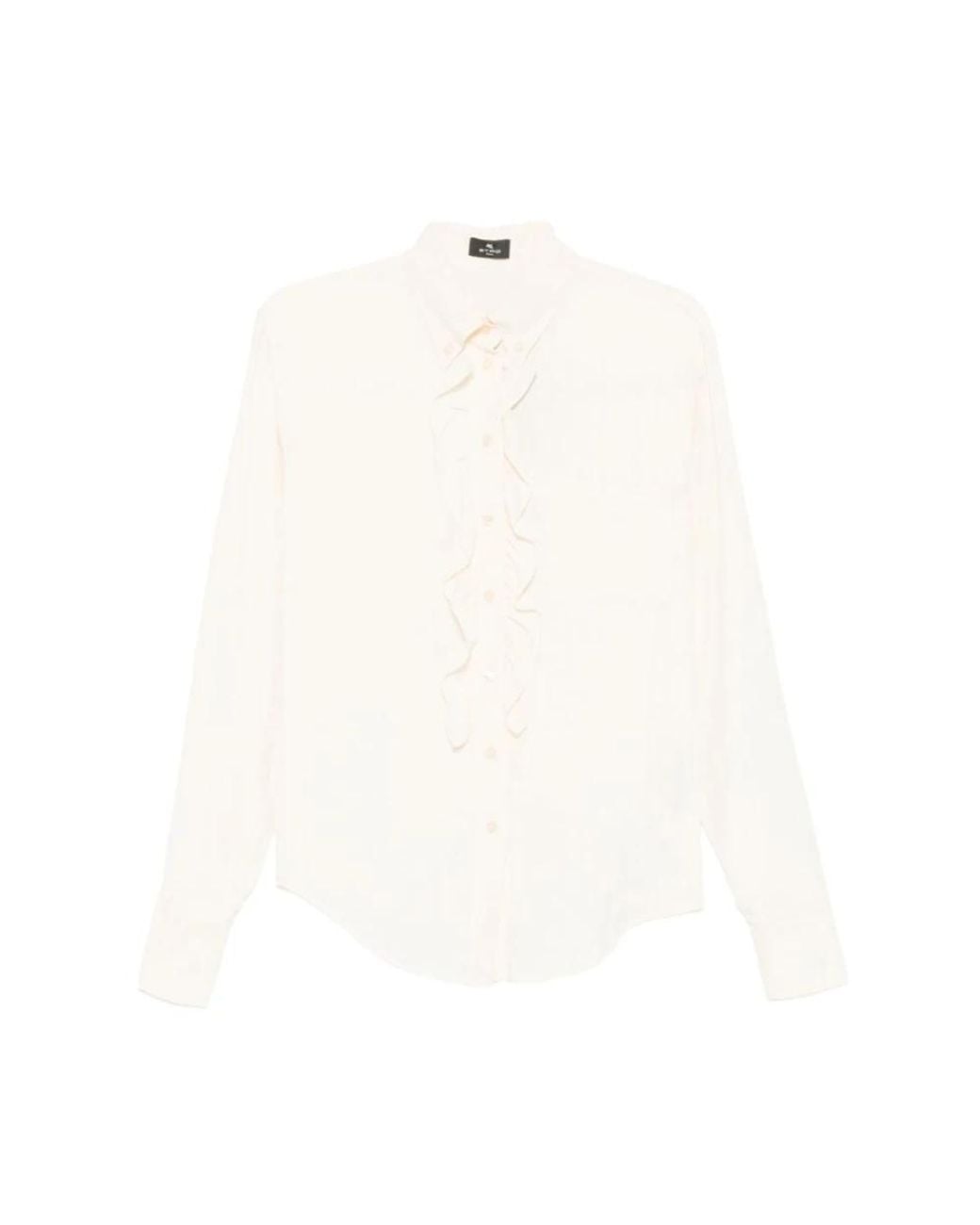 Etro Overhemden ,Wit ,Button-Down Overhemd Met Ruches in het White
