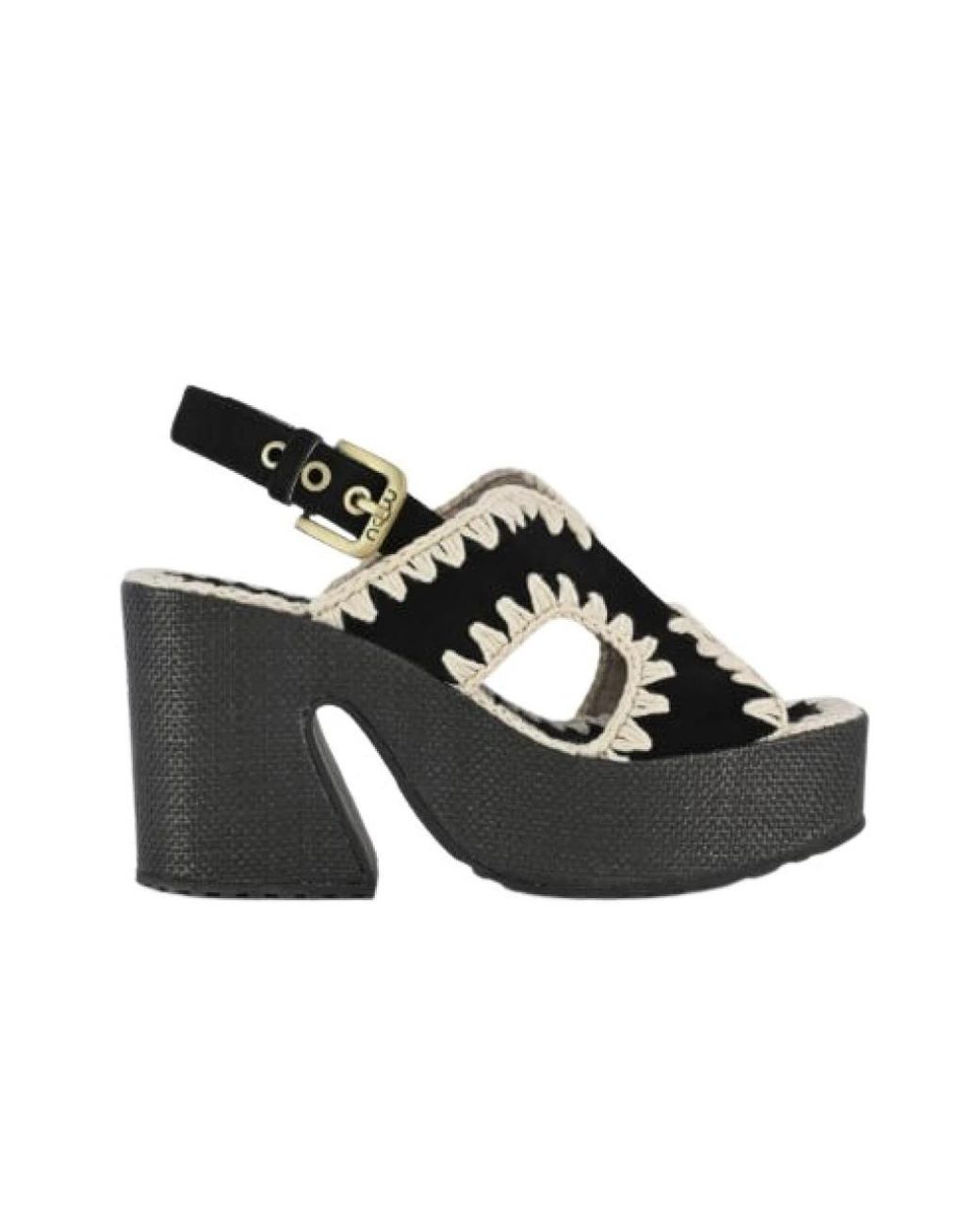 Mou Black Raffia Platform Back Strap Sandalen