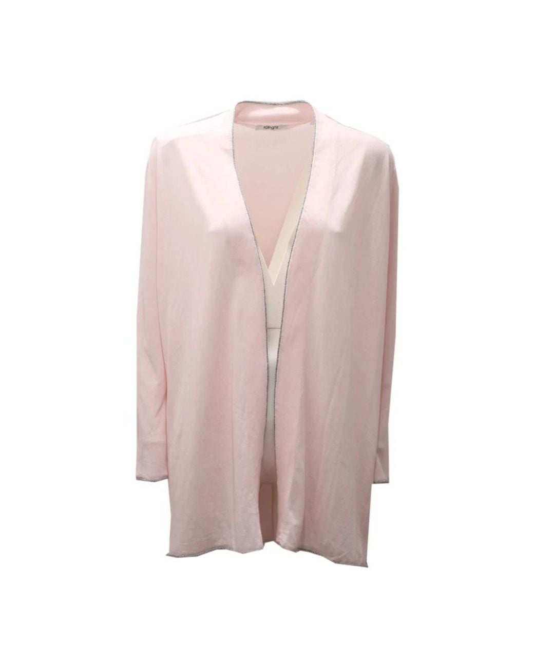 Kangra Truien & Vesten ,Roze ,Katoen Lange Katoen Lurex Vest Trui in het Pink