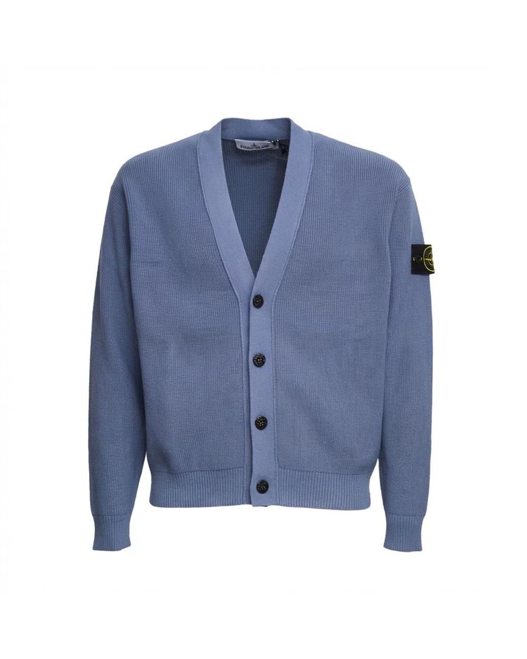 Stone Island Truien & Vesten ,Blauw ,Katoen Geribbelde Cardigan Met V-Hals in het Blue voor heren
