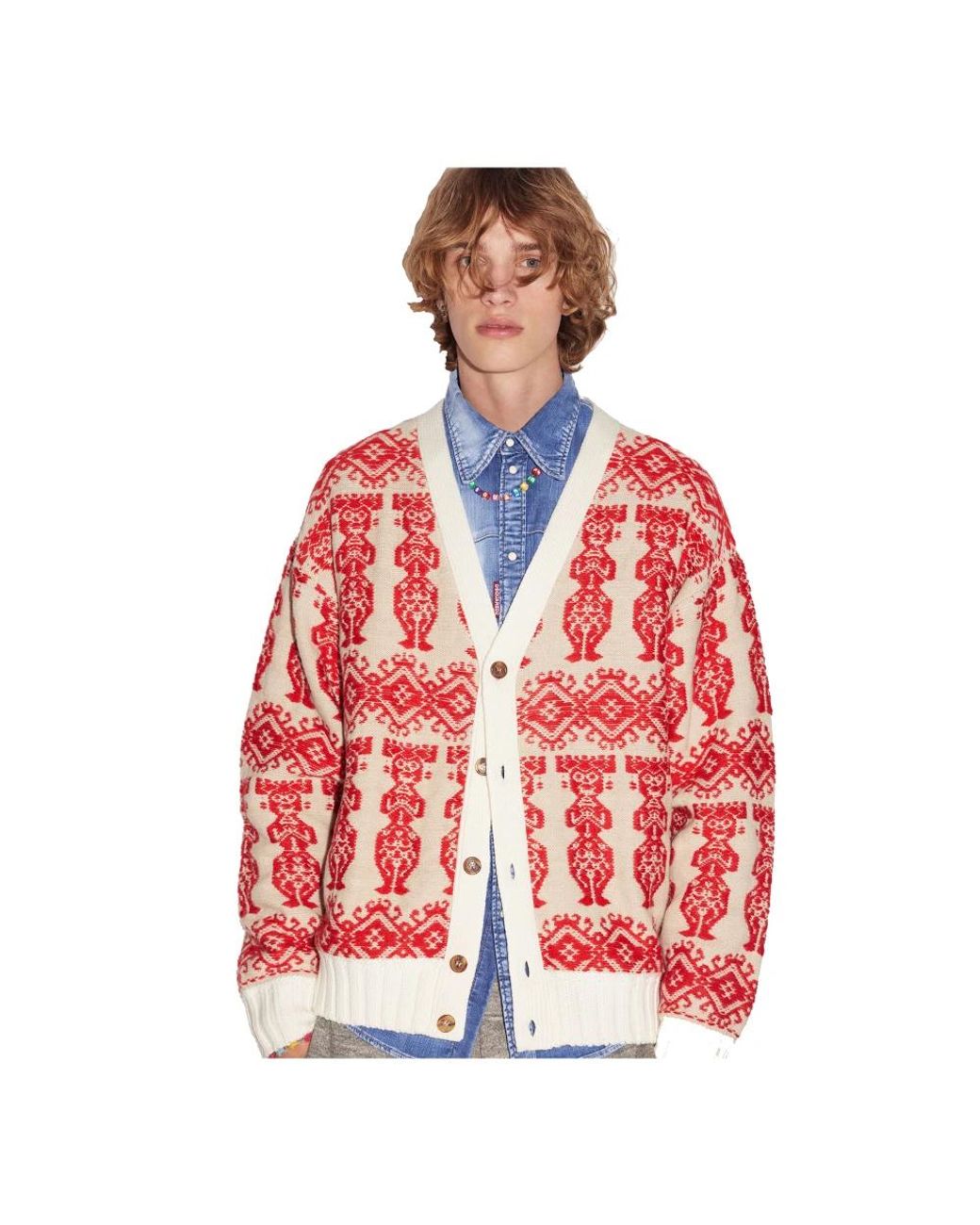 DSquared² Truien & Vesten ,Veelkleurig ,Wol Wol Alpaca Cardigan in het Red voor heren