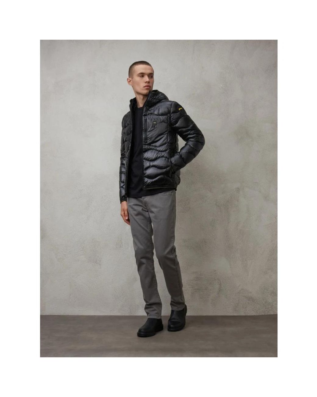 Blauer Jassen ,Zwart ,Zwarte Lichtgewicht Donsjas Met Capuchon in het Black voor heren