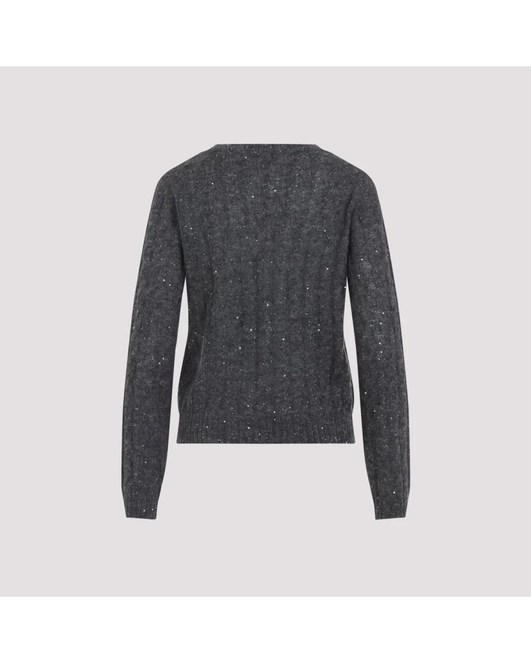 Brunello Cucinelli Gray Kabelstrick-Pullover Mit V-Ausschnitt