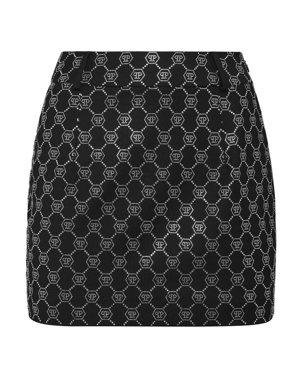 Philipp Plein Wool Mini Skirt Strass Monogram in het Black