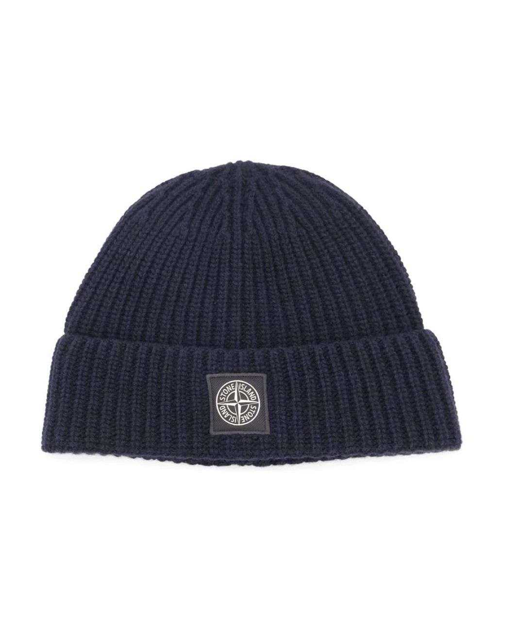 Stone Island Logo Patch Ribbed Beanie in het Blue voor heren