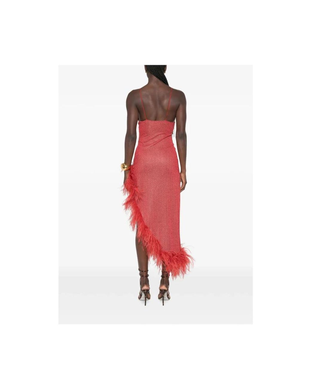 Oseree Red Dress Lurex Coral
