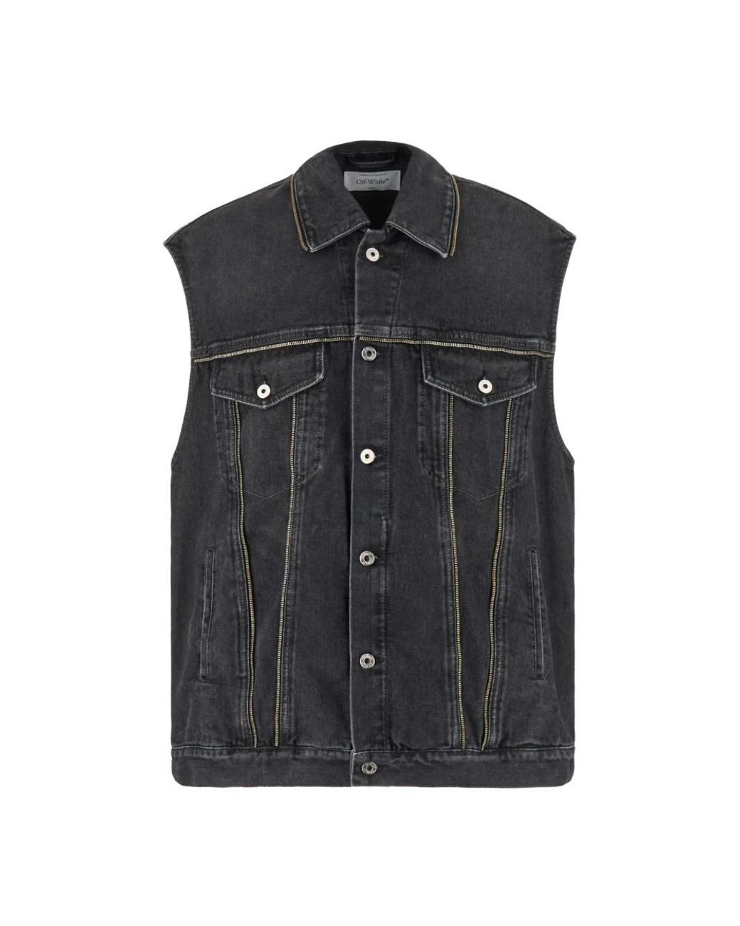 Off-White c/o Virgil Abloh Black Dark Denim Sleeveless Oversize Jacket for men