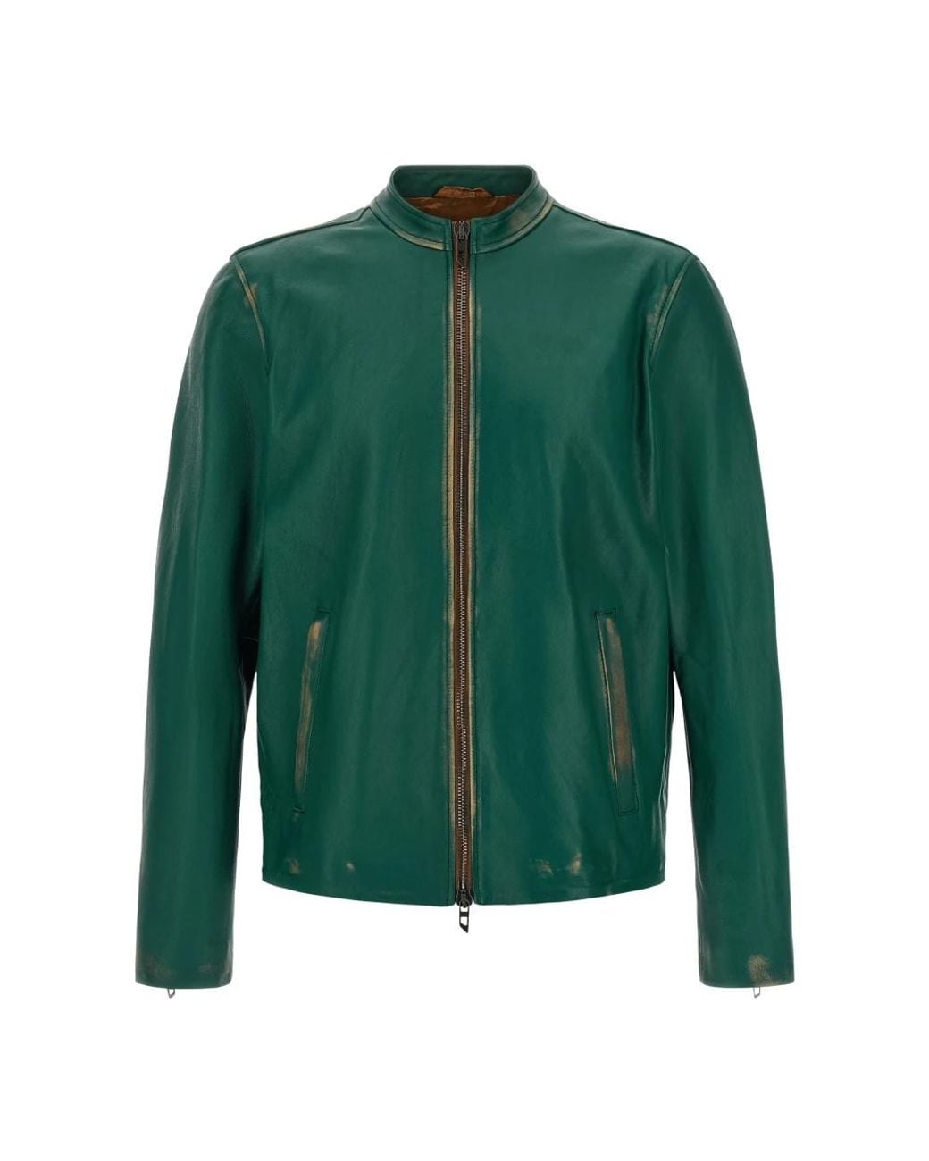 DIESEL Green Leather Jackets for men