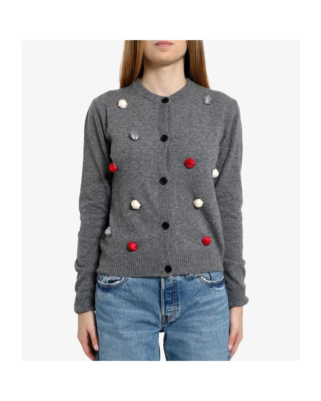 MSGM Gray Grauer wollpullover mit rosetten