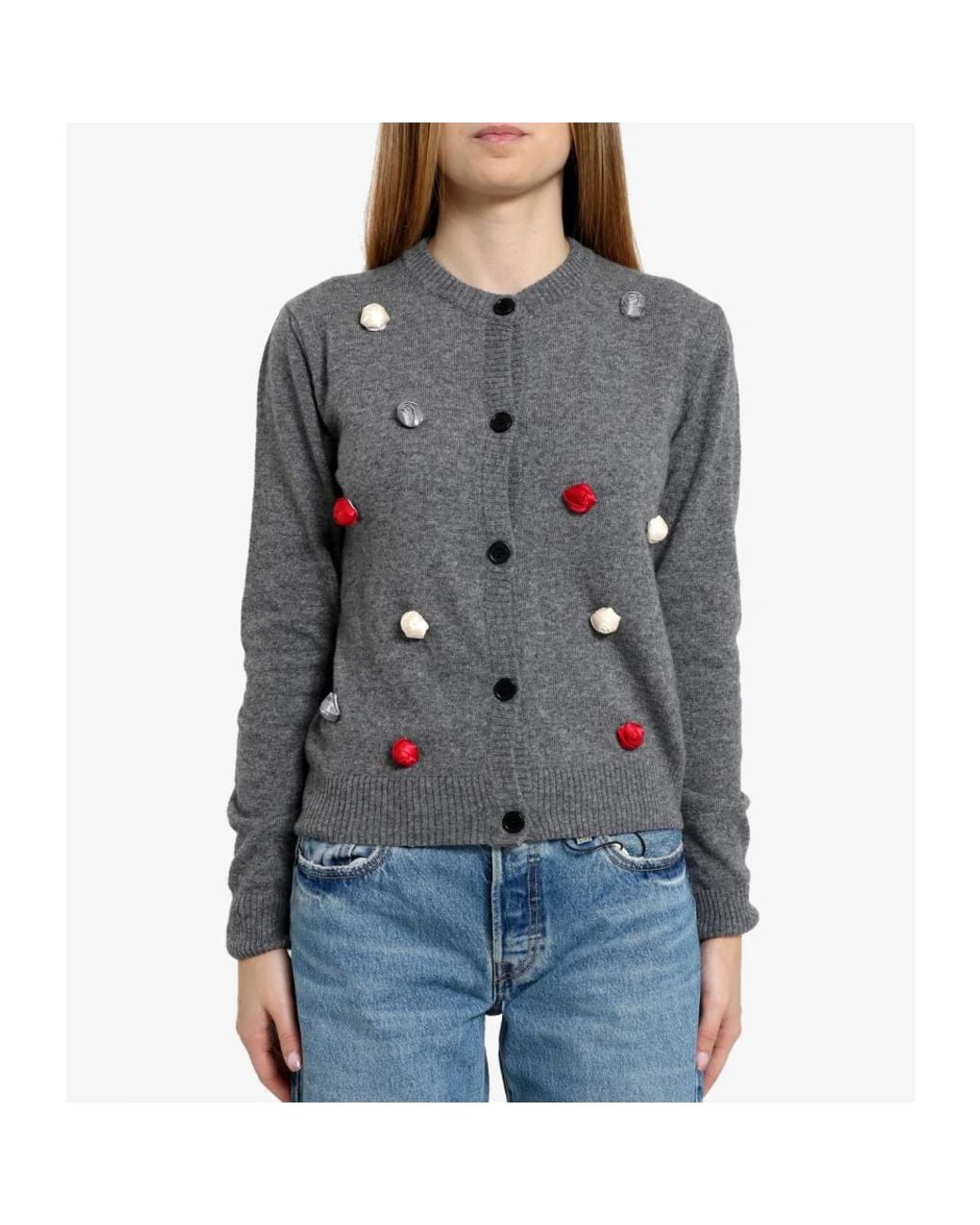 MSGM Truien & Vesten ,Grijs ,Wol Grijze Wollen Trui Met Rozetten in het Gray