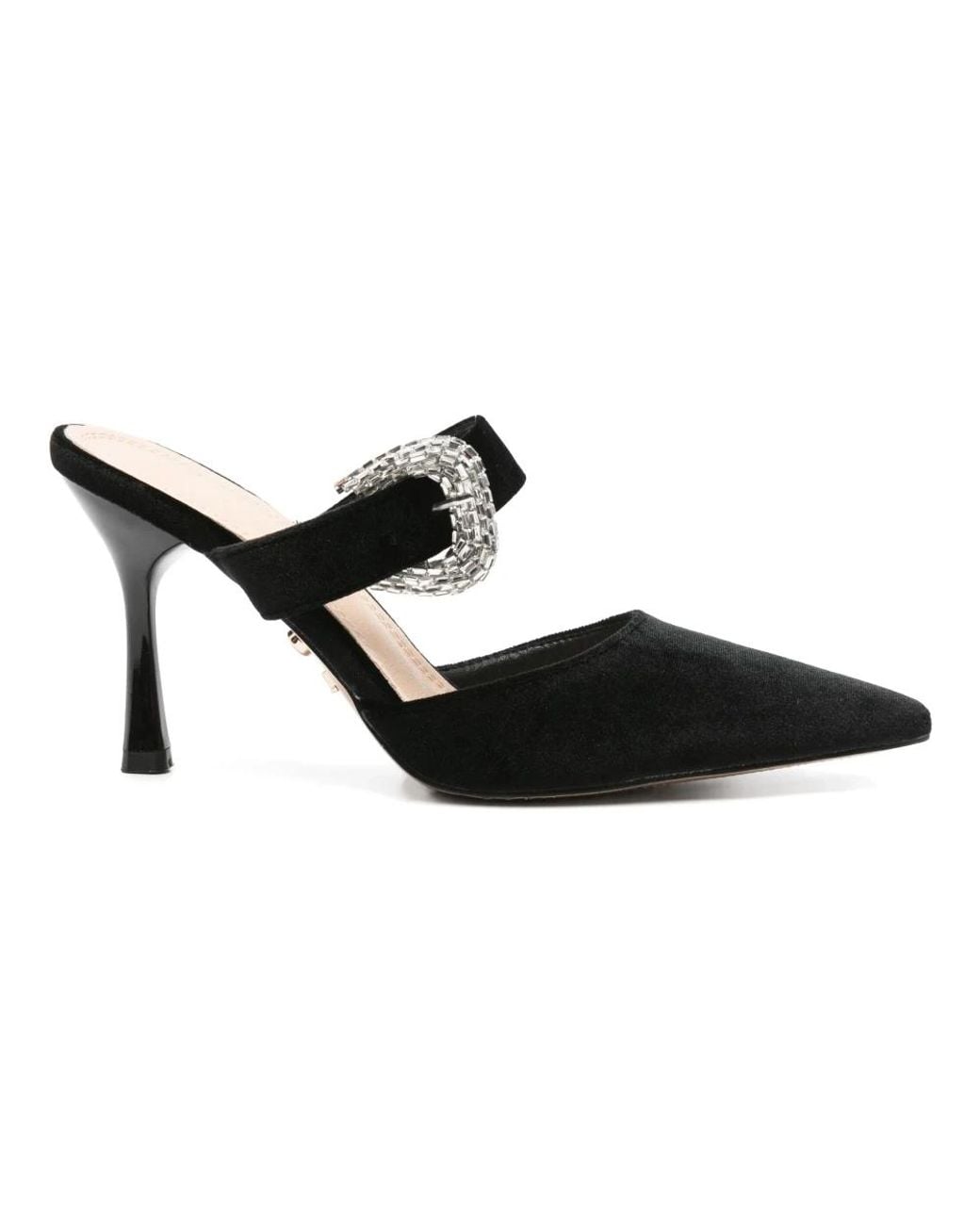 Twentyfourhaitch Black Heeled Mules