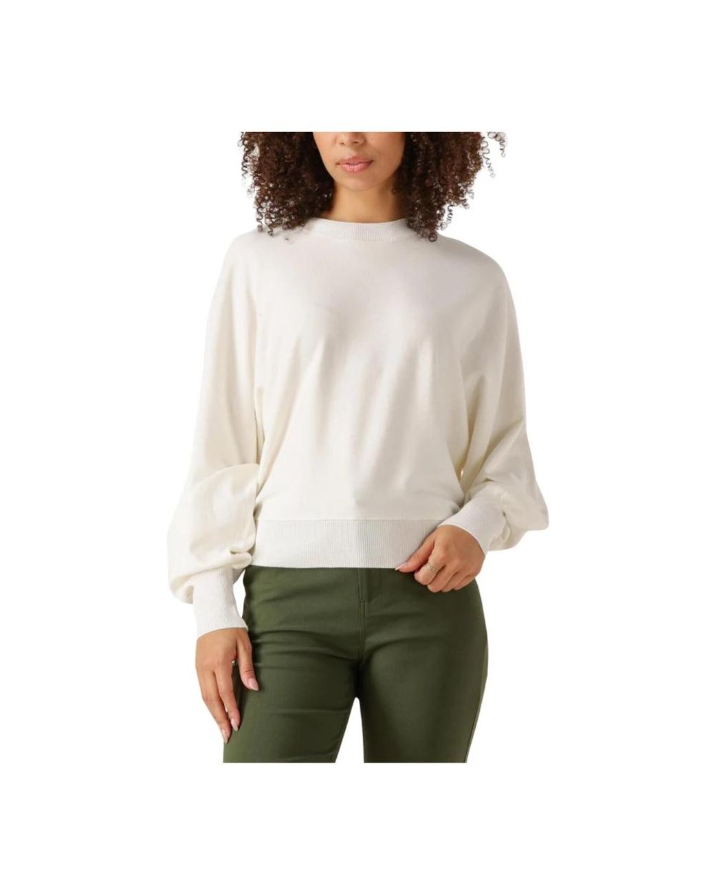 Minus Hoodies & Sweatvesten ,Wit ,Leer Vleermuismouw Gebreide Trui in het White