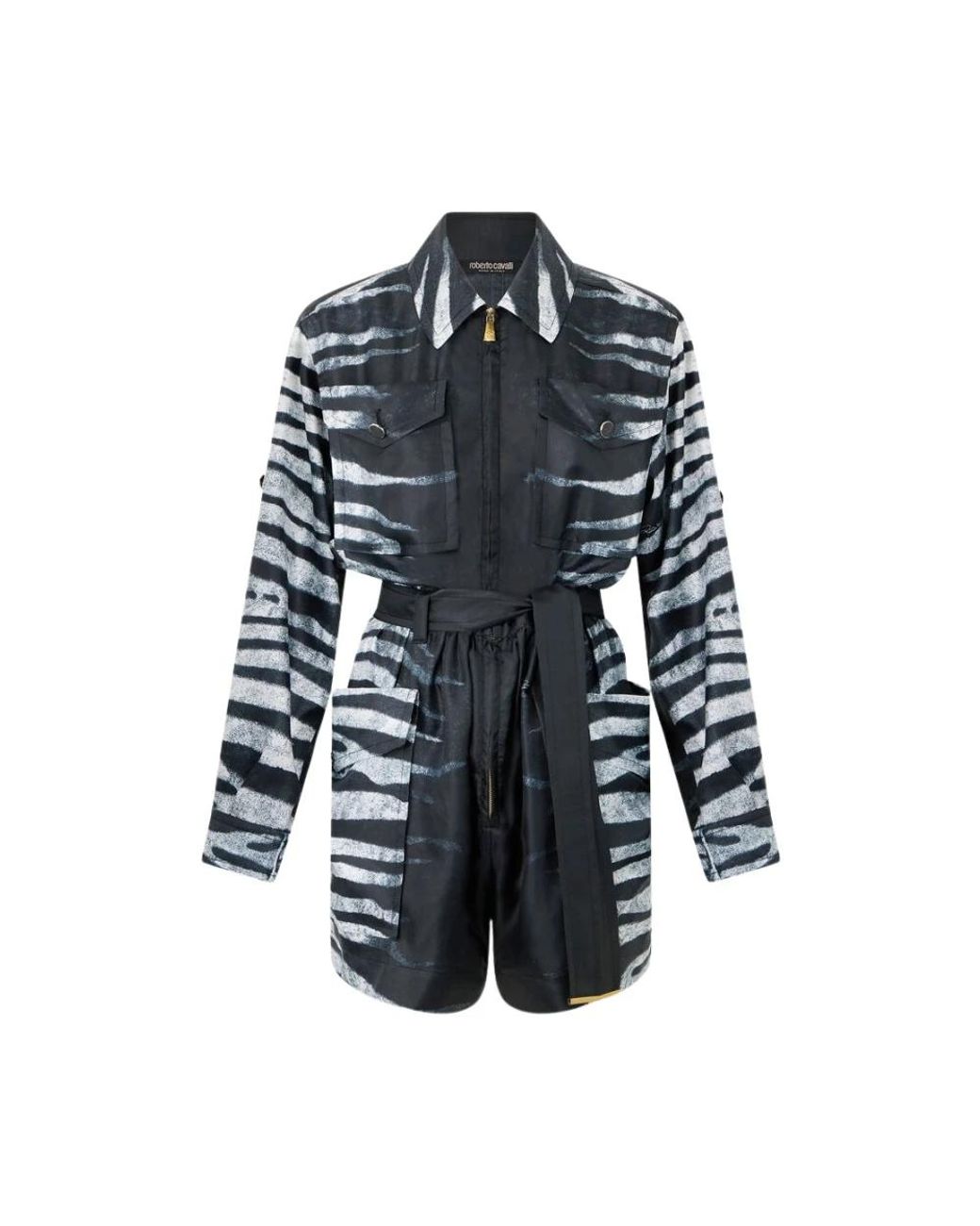 Roberto Cavalli Kleedjes ,Zwart ,Zebraprint Zijden Jurk in het Black