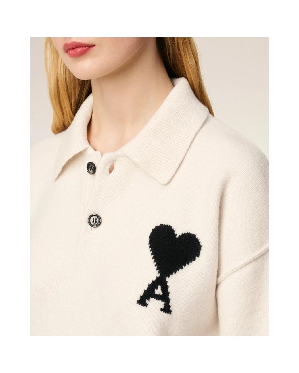 AMI White Round-Neck Knitwear