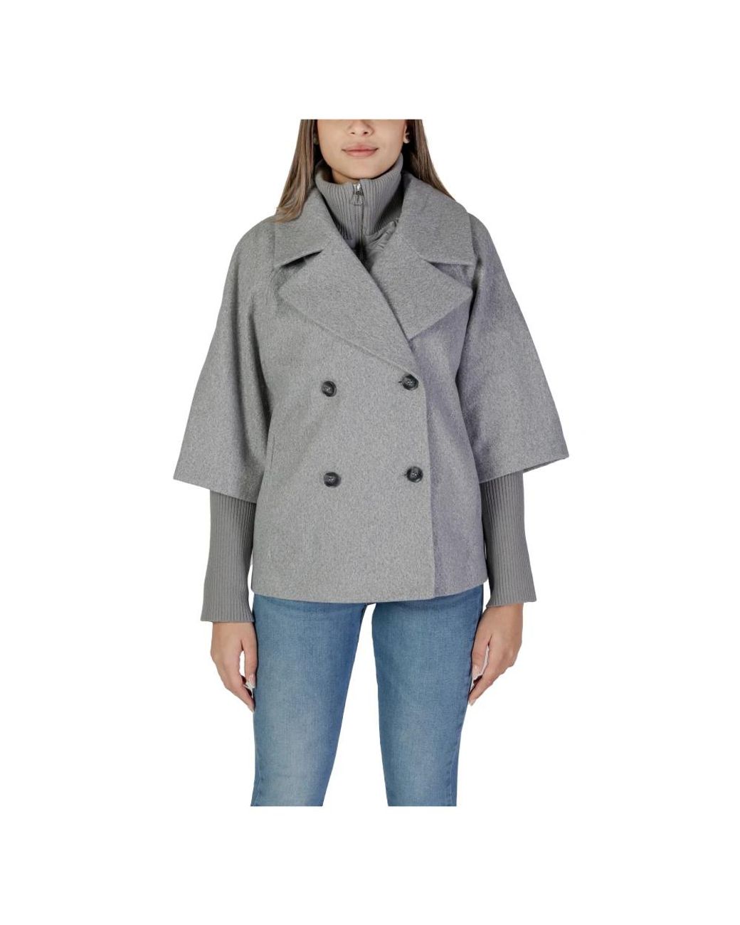 Jacqueline De Yong Gray Double-Breasted Coats