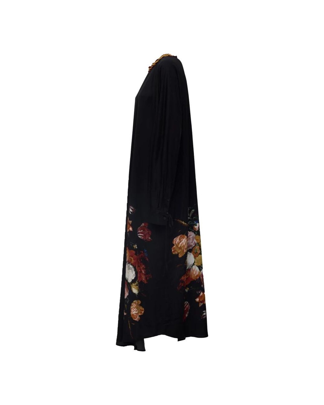 Dries Van Noten Black Daftan W. W. Grosgrain Floral Print Day Dress