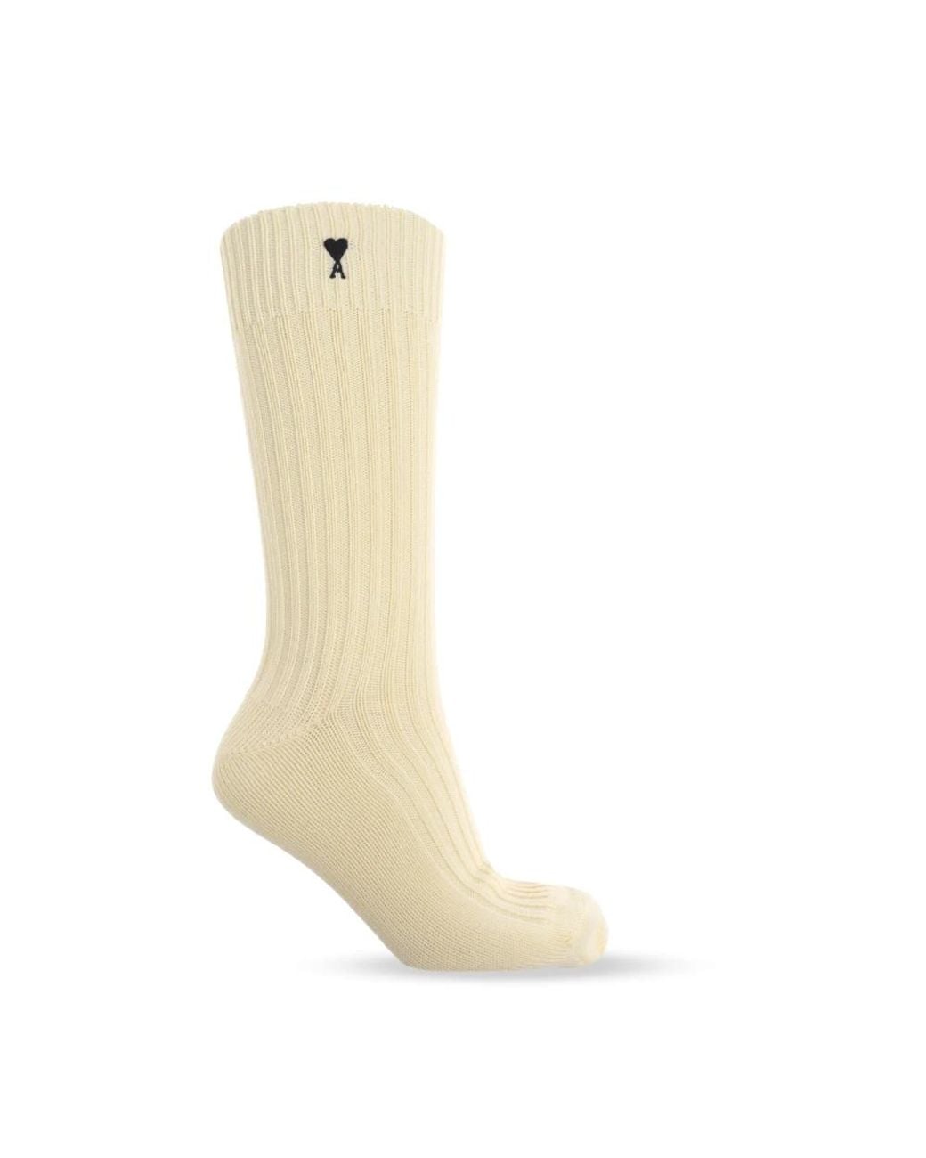AMI Ondergoed ,Leer Driepak Sokken Met Geborduurd Logo in het Natural