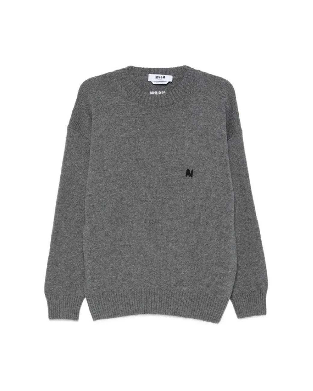 MSGM Gray Round-Neck Knitwear for men