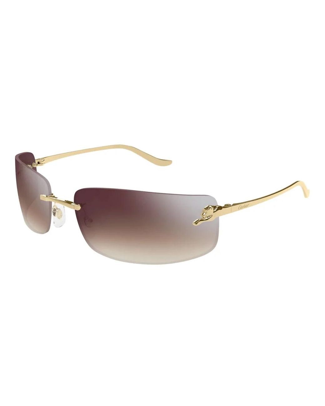 Cartier Accessoires ,Geel ,Rechthoekige Randloze Zonnebril Rood Verloop in het Brown