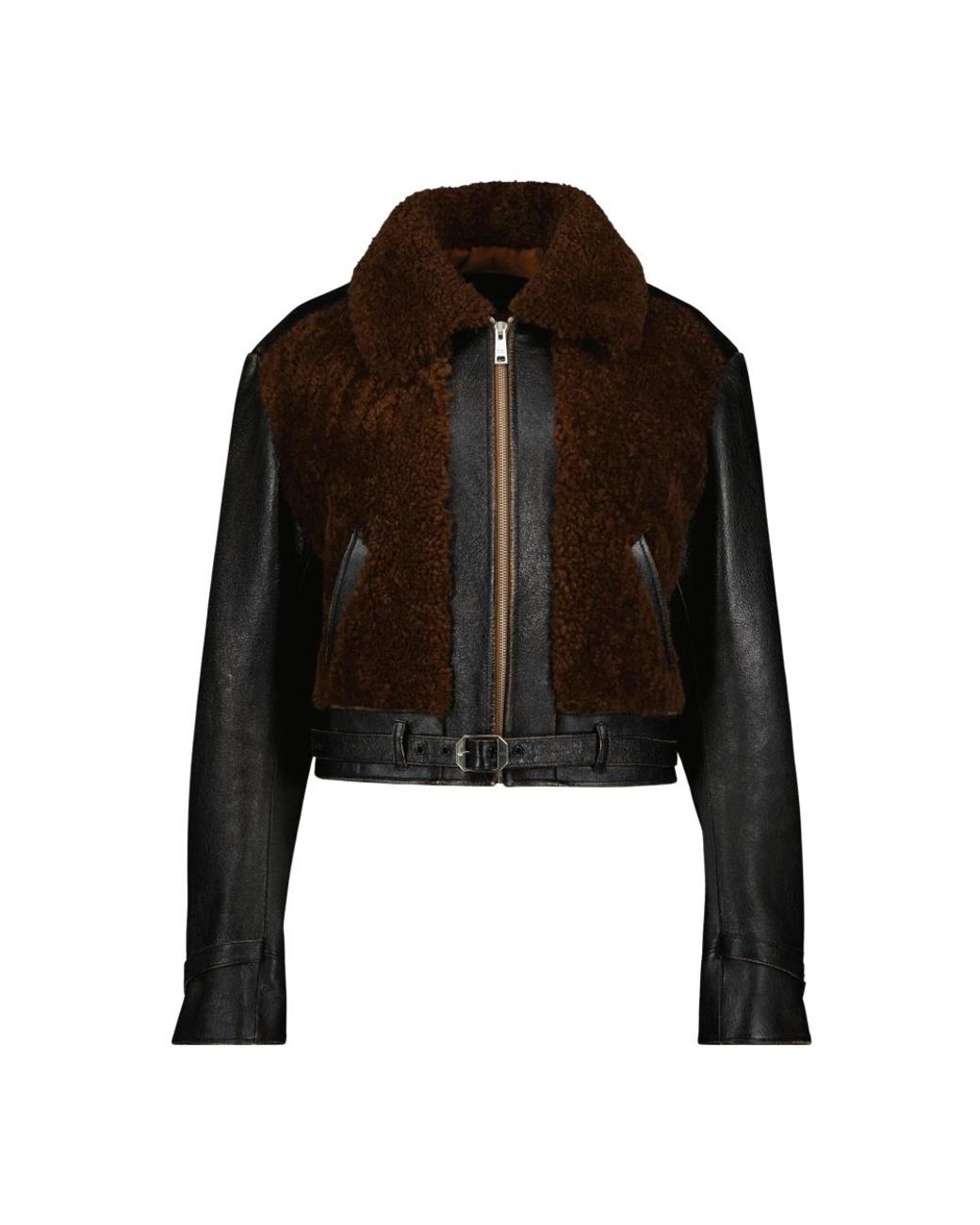 Prada Jassen ,Zwart ,Wol Zwarte Leren En Wollen Jas in het Black