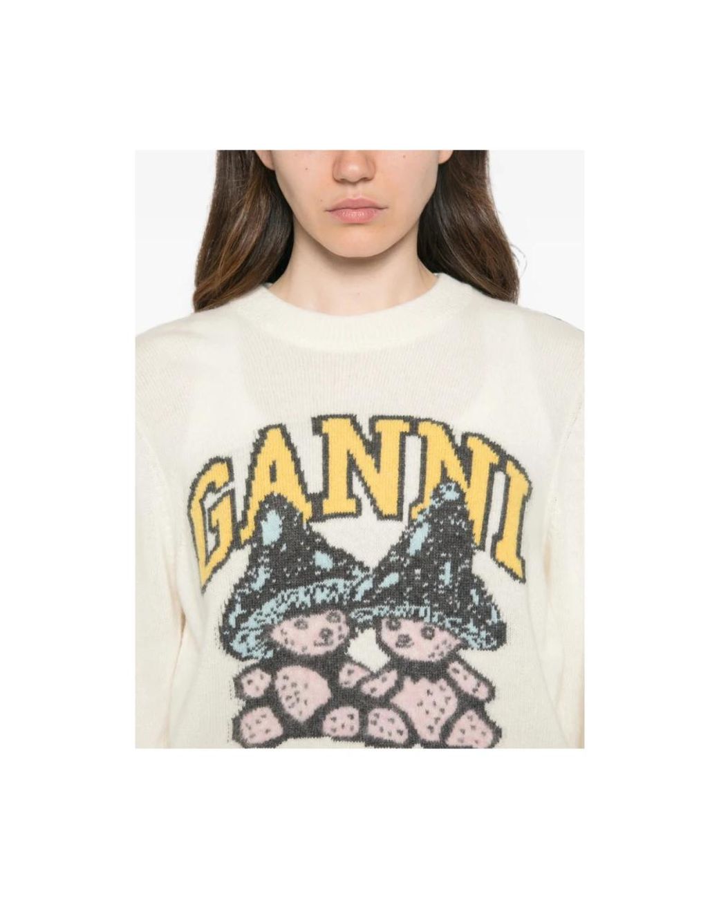 Ganni White Round-Neck Knitwear
