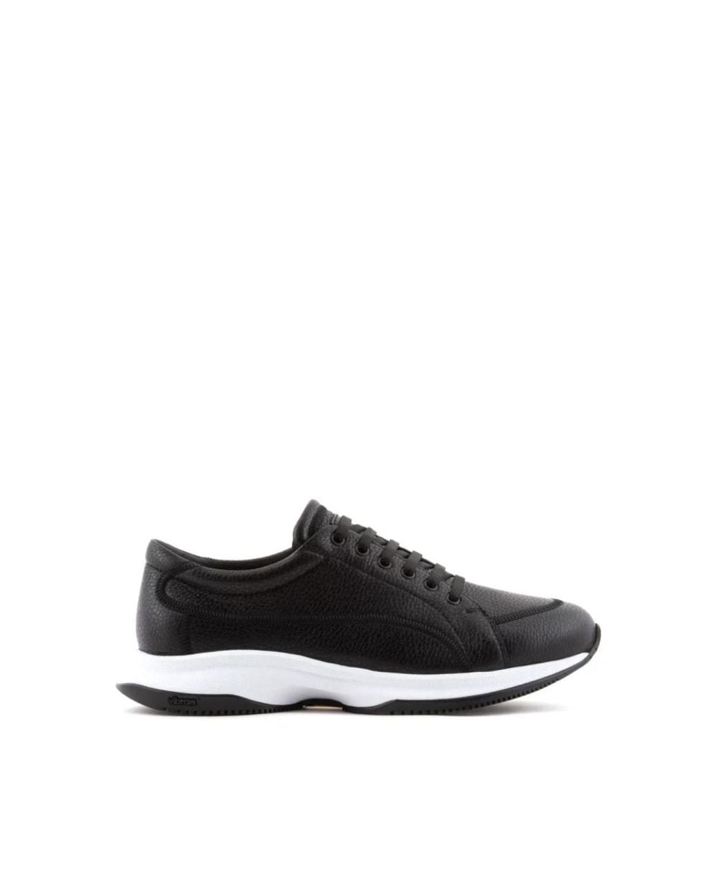 Giorgio Armani Black Elegant Leather Trainers With Textured Finish for men