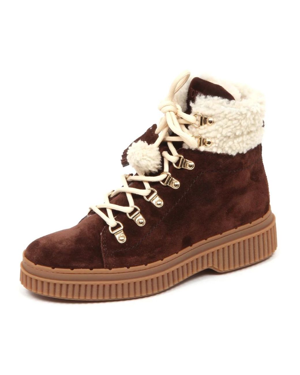 Tod's Schoenen ,Bruin ,Leer Merino Bont Binnen Enkellaars Schoen in het Brown