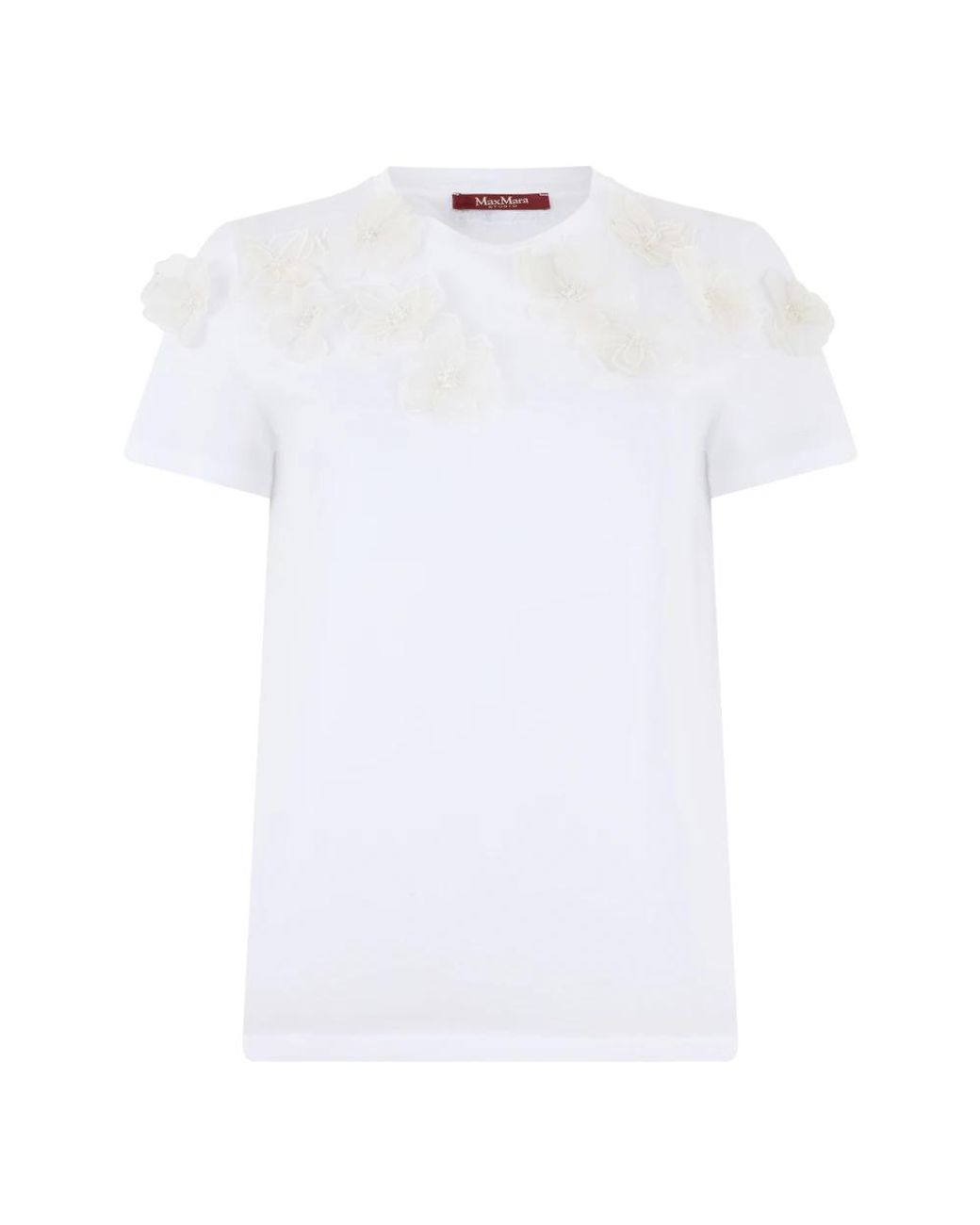 Max Mara Tops ,Wit ,Katoen T-Shirt Met Bloemenapplicaties in het White