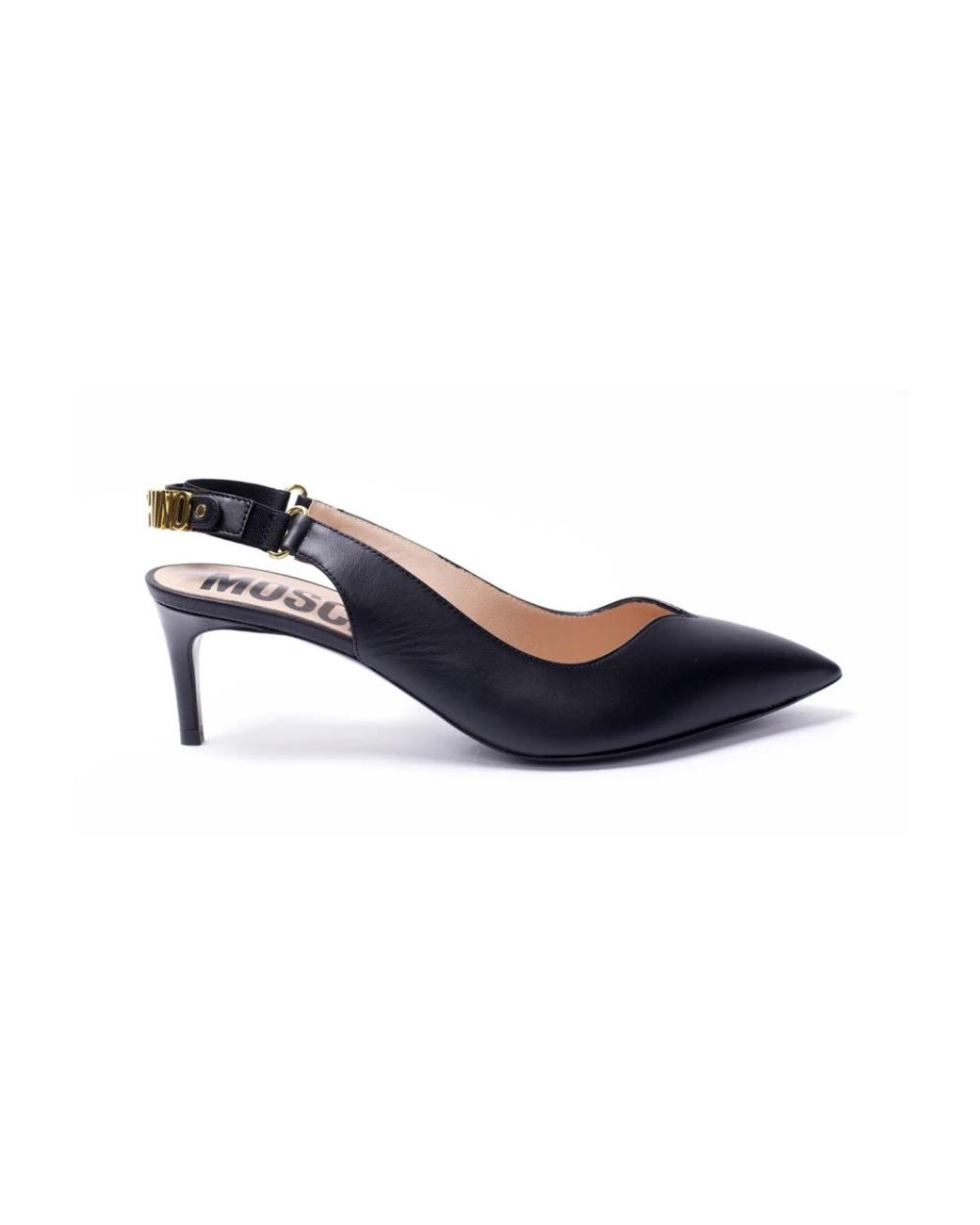 Moschino Schoenen ,Zwart ,Leer Metallic Letters Sling Back Hakken in het Blue