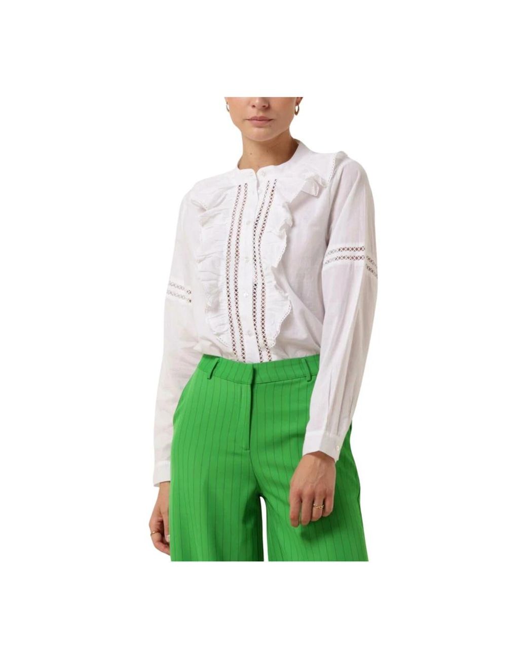 Lolly's Laundry Overhemden ,Wit ,Katoen Rikshaw Blouse in het Green