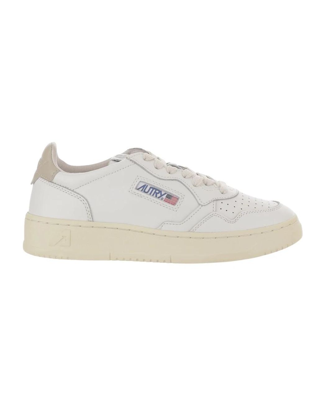 Autry White Leather Sneakers With Front Lacing And Logo Detail