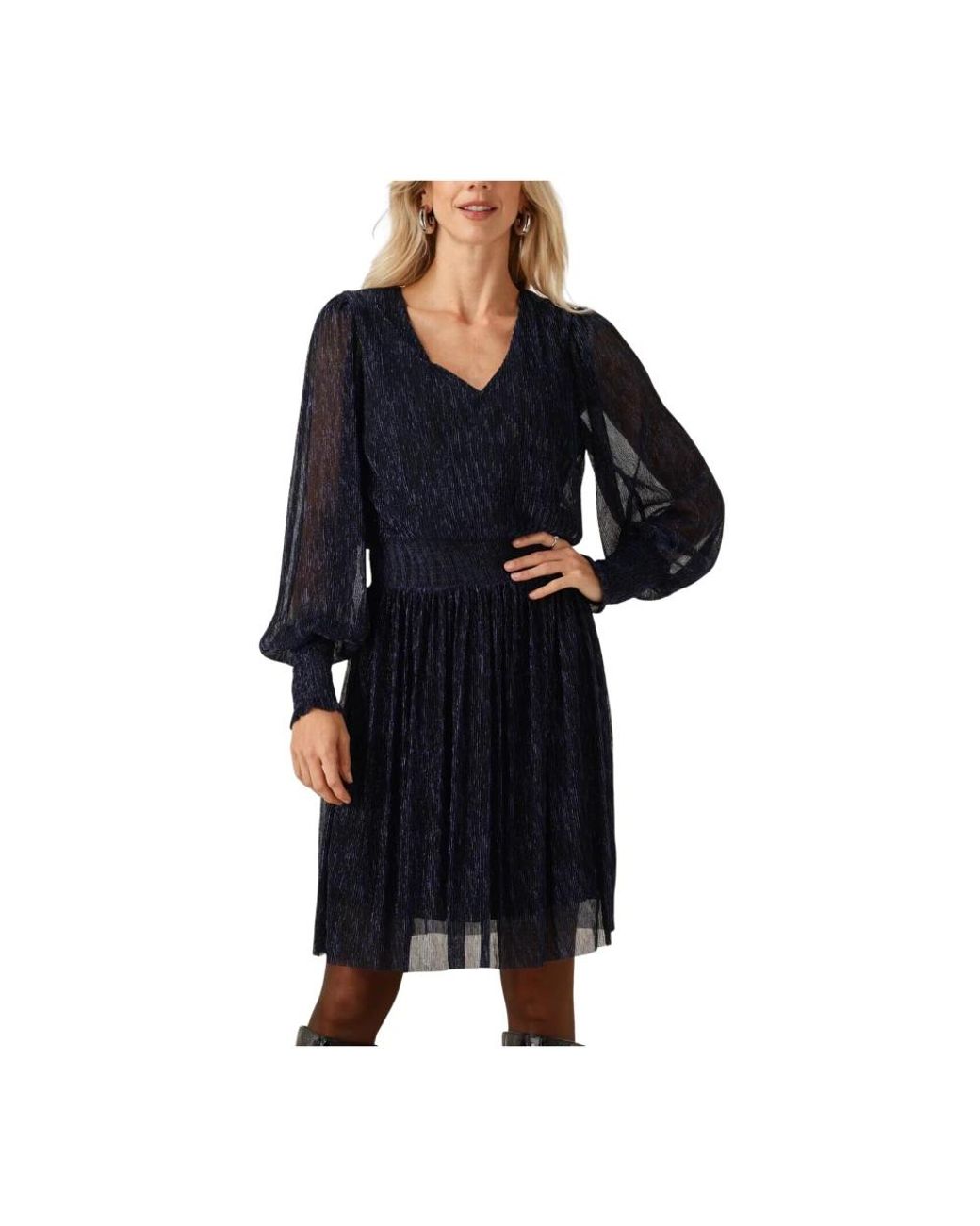 Minus Kleedjes ,Blauw ,Polyester Mavena Korte Jurk in het Black