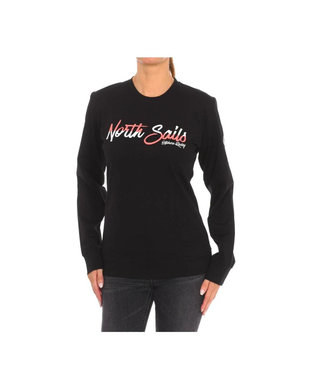 North Sails Hoodies & Sweatvesten ,Zwart ,Katoen Geribbelde Ronde Hals Sweater in het Black