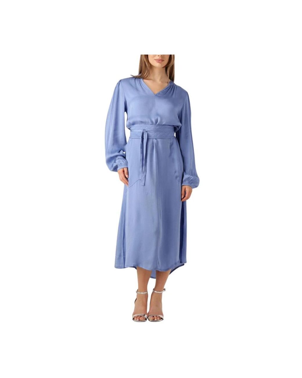 Lolly's Laundry Kleedjes ,Blauw ,Blauwe Midi Jurk Met Lange Mouwen in het Blue