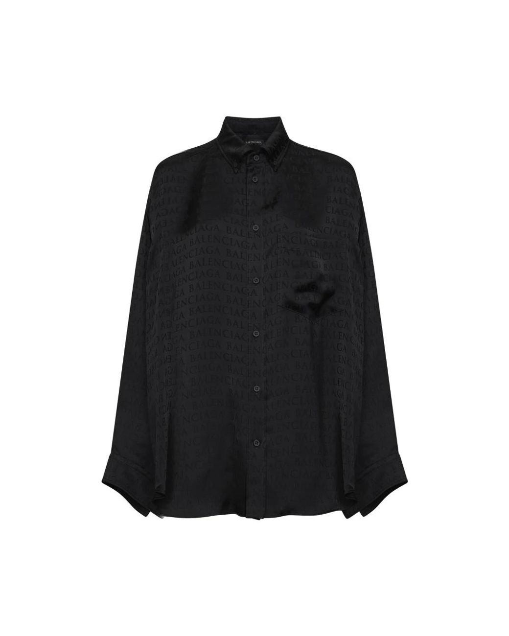 Balenciaga Overhemden ,Zwart ,Logo Jacquard Satin Shirt in het Black