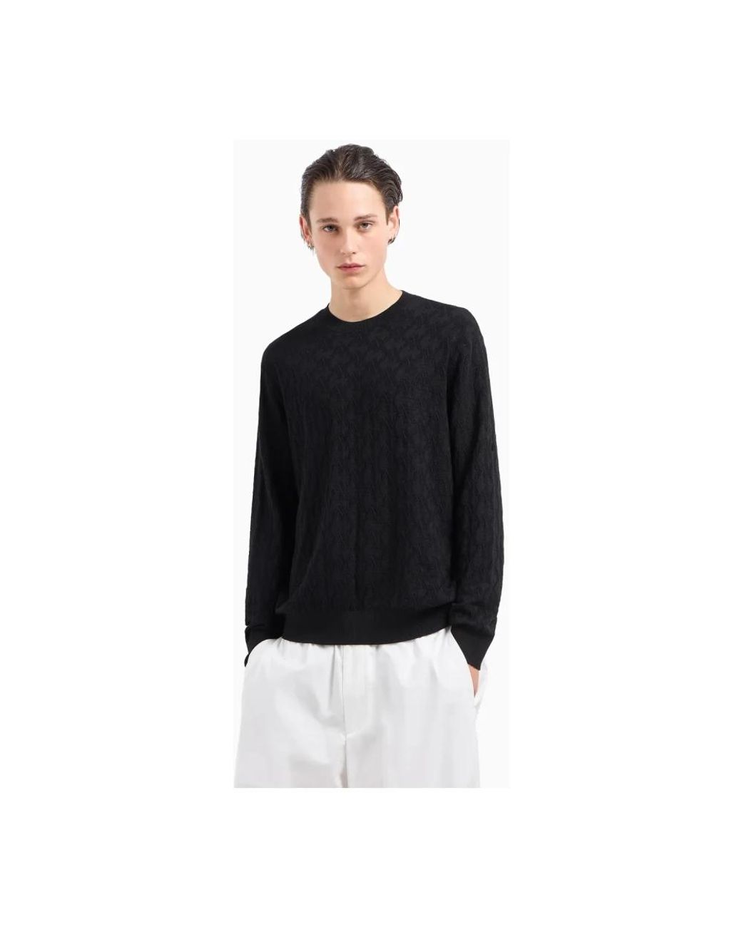 ARMANI EXCHANGE Black Round-Neck Knitwear for men