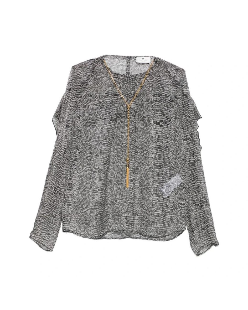 Elisabetta Franchi Overhemden ,Zwart ,Python-Print Zijden Blouse in het Gray