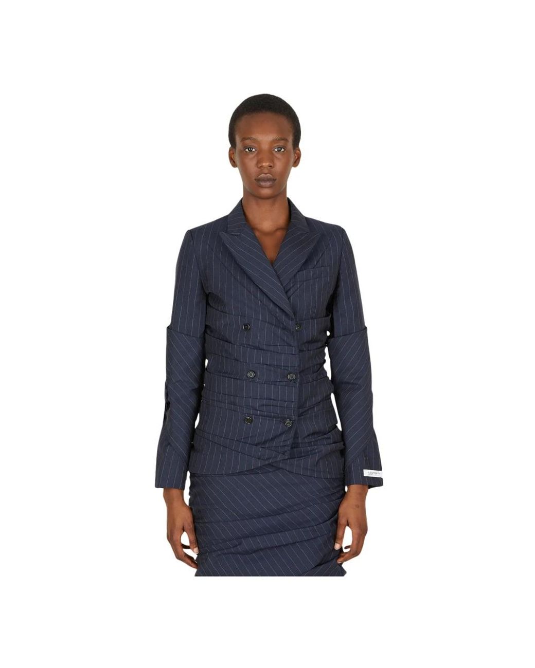 Lourdes Jassen ,Blauw ,Leer Pinstripe Ruched Blazer in het Blue