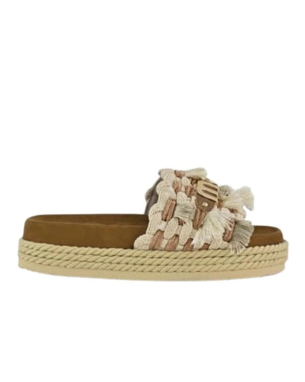 Mou Schoenen ,Bruin ,Suède Franje Monoband Touw Sandaal in het Natural