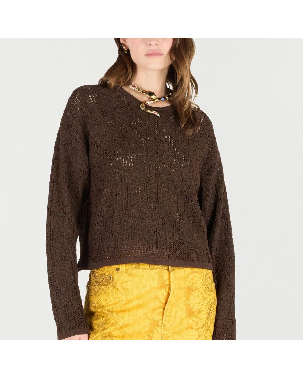 Roberto Cavalli Brown Round-Neck Knitwear