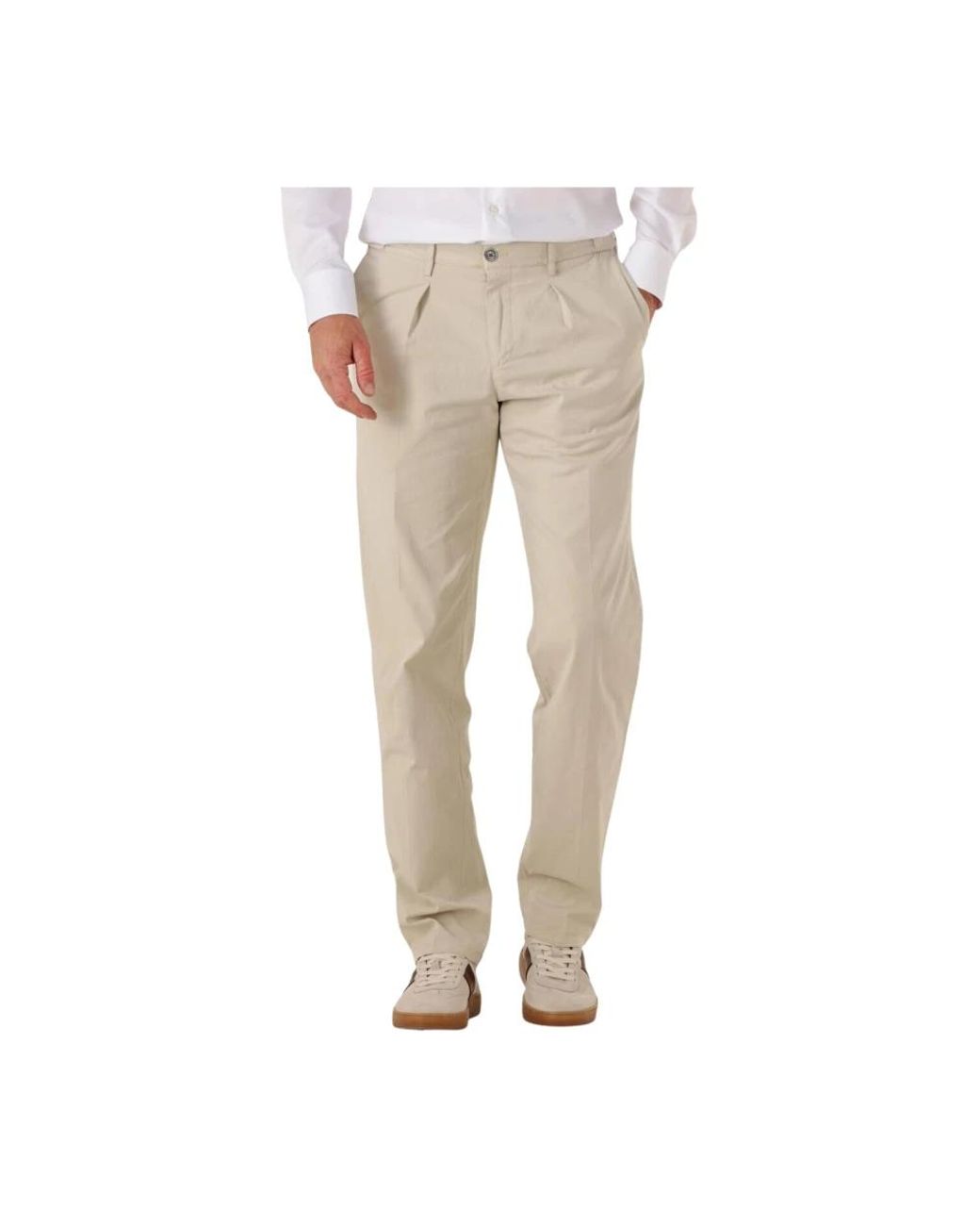 Profuomo Broeken ,Linnen Zand Chino Trouser Sportcord in het Natural voor heren