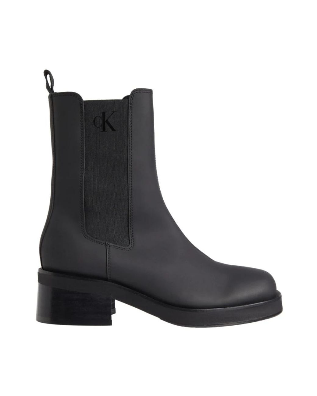 Calvin Klein Black Sleek Elastic Panels Leather Ankle Boots