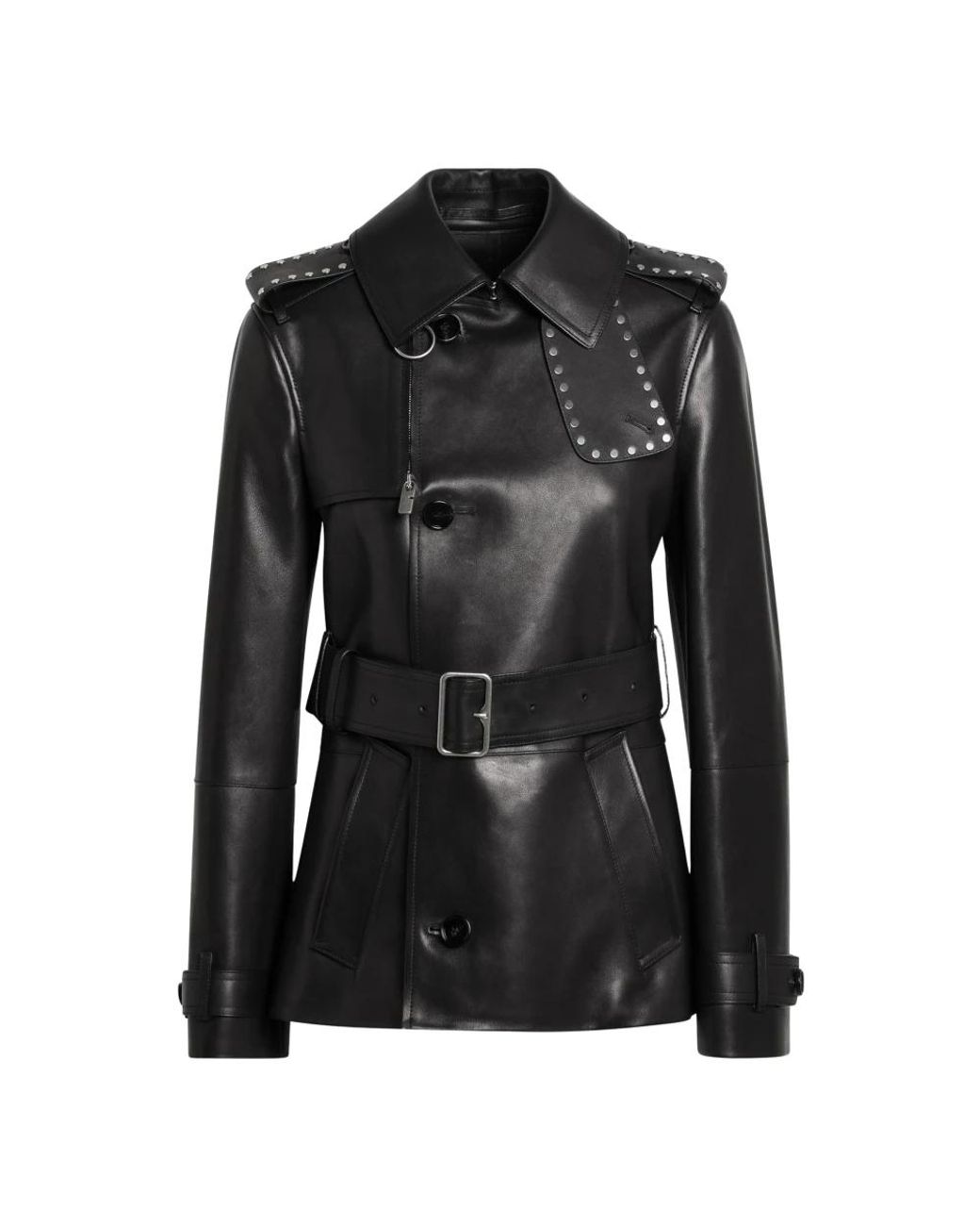 Burberry Black Mini Short Leather Jacket With Studs