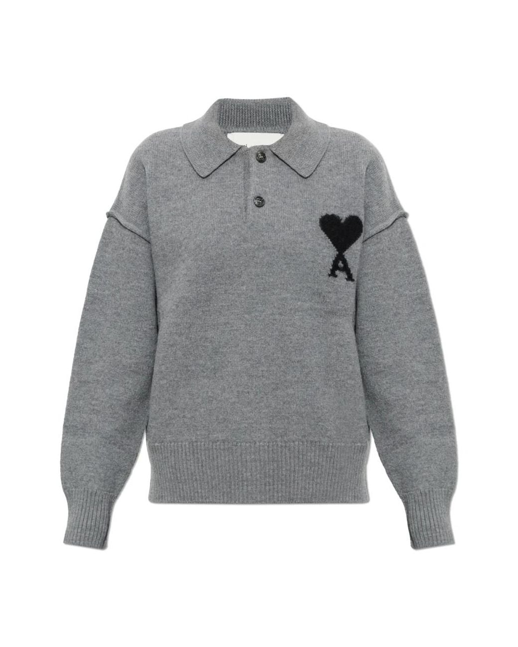AMI Gray V-Neck Knitwear