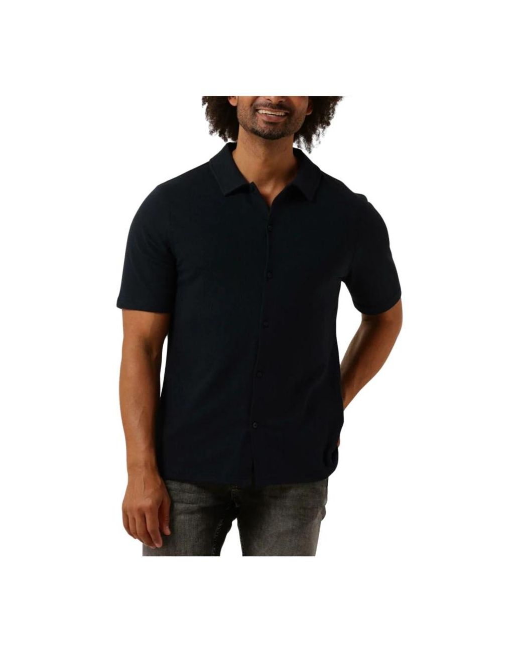 Pure Path Overhemden ,Blauw ,Korte Mouw Knoop Omhoog Shirt Voor Mannen in het Black voor heren