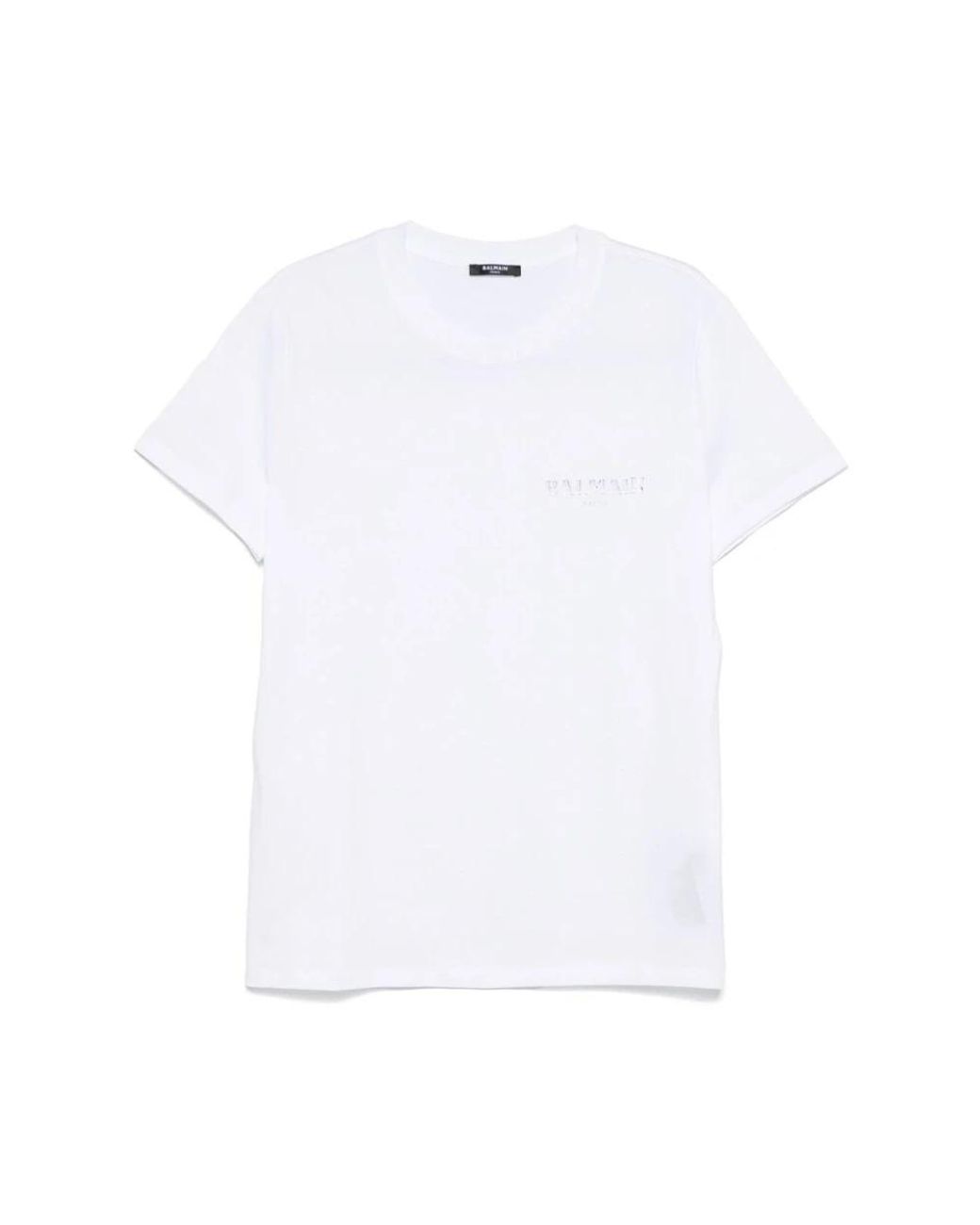 Balmain Tops ,Wit ,Witte Crew Neck Korte Mouwen Shirt in het White voor heren